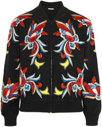 Alice + Olivia Felisa Embellished Embroidered Silk Bomber Jacket