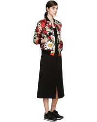 Dolce & Gabbana Red Black Silk Floral Bomber Jacket