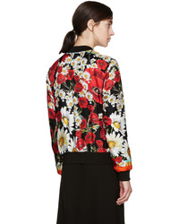 Dolce & Gabbana Red Black Silk Floral Bomber Jacket