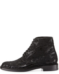 Saint Laurent Floral Lace Lace Up Boot Black