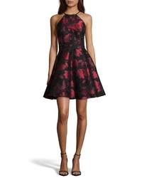 Black Floral Brocade Fit and Flare Dress