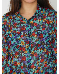 American Apparel Floral Print Polyester Basic Button Up Blouse