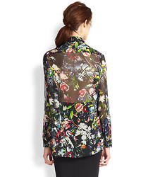 McQ by Alexander McQueen Mcq Alexander Mcqueen Floral Print Silk Chiffon Pleated Front Blouse
