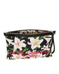 Dolce And Gabbana Black Embroidered Lilium Pouch