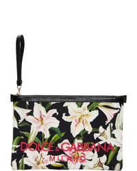 Dolce And Gabbana Black Embroidered Lilium Pouch