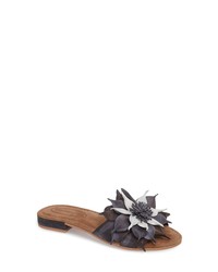Black Floral Canvas Flat Sandals