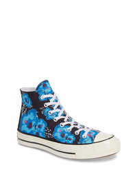 Black Floral Canvas High Top Sneakers