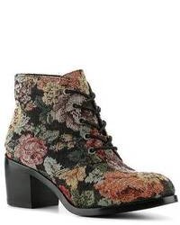 Black Floral Canvas Lace-up Ankle Boots