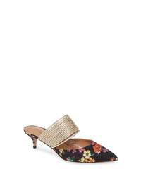 Black Floral Canvas Mules