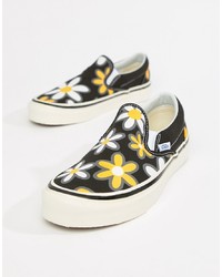 Black Floral Canvas Slip-on Sneakers