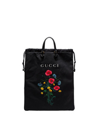 Black Floral Canvas Tote Bag