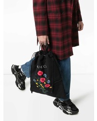 Gucci Black And Multicoloured Floral Print Chateau Marmont Drawstring Bag