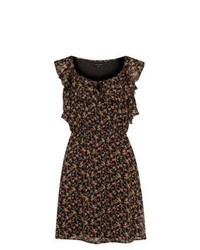 Exclusives New Look Black Floral Print Ruffle Front Skater Dress