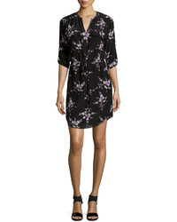 Rebecca Taylor Long Sleeve Floral Print Silk Shirtdress Black