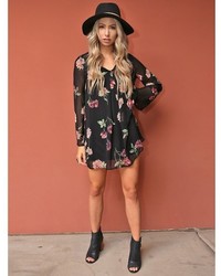 West Coast Wardrobe Made With Love Bell Shift Dress In Black Floral