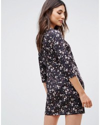 Qed London Floral Long Sleeve Shift Mini Dress