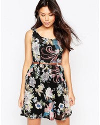 Yumi Belted Floral Bird Print Dress