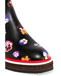 Christopher Kane Floral Print Textured Leather Chelsea Boots Black