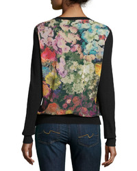 Neiman Marcus Cashmere Collection Superfine Cashmere Cardigan W Floral Garden Chiffon Back
