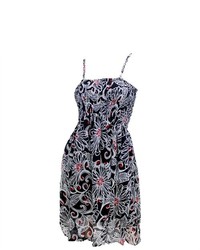 *La Leela* La Leela Sheer Chiffon Allover Floral Printed Backless Smocked Tube Dress Black