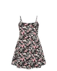 New Look Inspire Black Floral Strappy Skater Dress