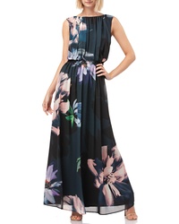 Kay Unger Floral Print Chiffon Gown