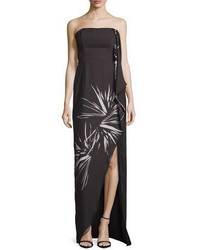 Halston Heritage Strapless Draped Floral Gown Blackglowing Spark