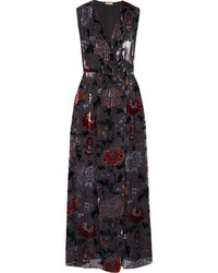 ADAM by Adam Lippes Adam Lippes Wrap Effect Floral Print Devor Chiffon Maxi Dress Black