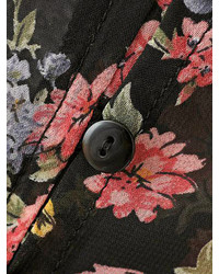 Choies Black Floral Single Breasted V Neck Chiffon Maxi Dress