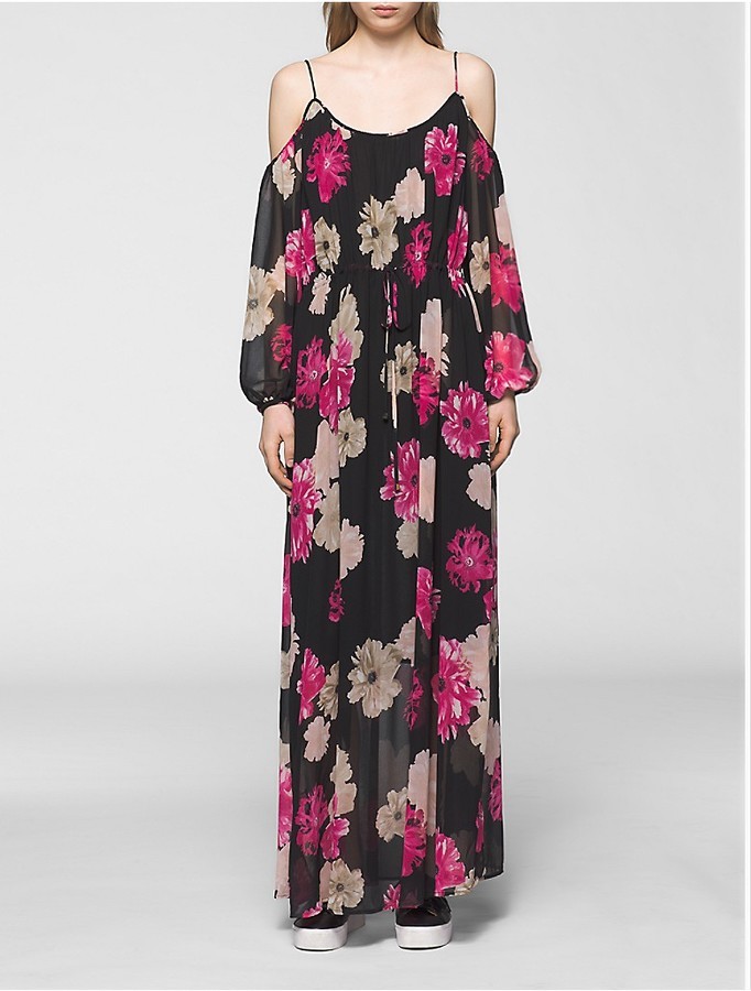 Calvin Klein Floral Off Shoulder Maxi Dress, $129 | Calvin Klein | Lookastic
