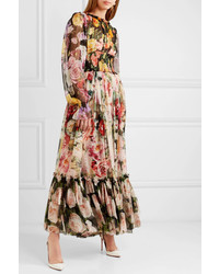 Dolce & Gabbana Floral Print Silk Chiffon Gown