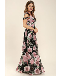 LuLu*s Give Me Amore Black And Pink Floral Print Maxi Dress