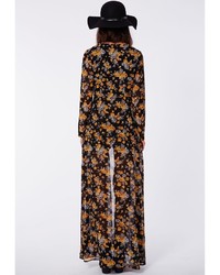 Missguided Roxy Floral Chiffon Plunge Maxi Overlay Romper Black