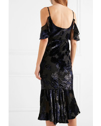 Marchesa Notte Cold Shoulder Embroidered Chiffon Dress