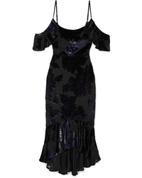 Marchesa Notte Cold Shoulder Embroidered Chiffon Dress