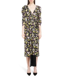 Magda Butrym Ruched Floral Print Silk Midi Dress