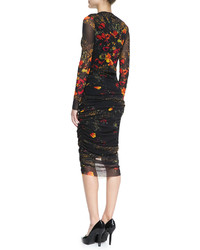 Jean Paul Gaultier Sleeveless Floral Printed Fitted Dress Blackmulticolor