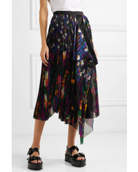Sacai Draped Pleated Floral Print Satin And Chiffon Midi Skirt