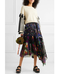 Sacai Draped Pleated Floral Print Satin And Chiffon Midi Skirt