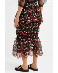 Simone Rocha Ruffled Tiered Embroidered Tulle Midi Skirt