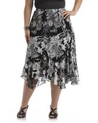 Black Floral Chiffon Skirt