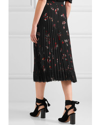 RED Valentino Redvalentino Pleated Floral Print Chiffon Skirt Black