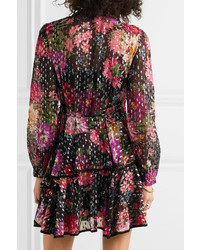 Needle & Thread Metallic Floral Print Fil Coup Chiffon Wrap Dress