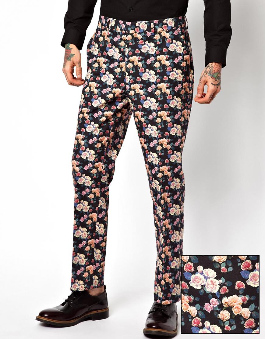 Puno rent faktisk protestantiske Asos Slim Fit Smart Trousers In Floral Print, $52 | Asos | Lookastic