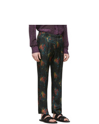Dries Van Noten Black And Multicolor Floral Perkino Trousers
