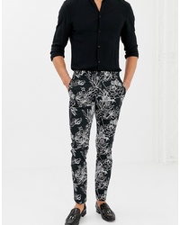 Twisted Tailor Skinny Fit Trouser In Monochrome Floral Print