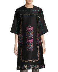 Etro Floral Embroidered Kimono Topper Coat Black