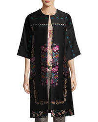 Etro Floral Embroidered Kimono Topper Coat Black