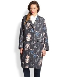 MSGM Painterly Floral Print Wool Silk Oversized Coat