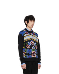 Prada Black Floral Crewneck Sweater